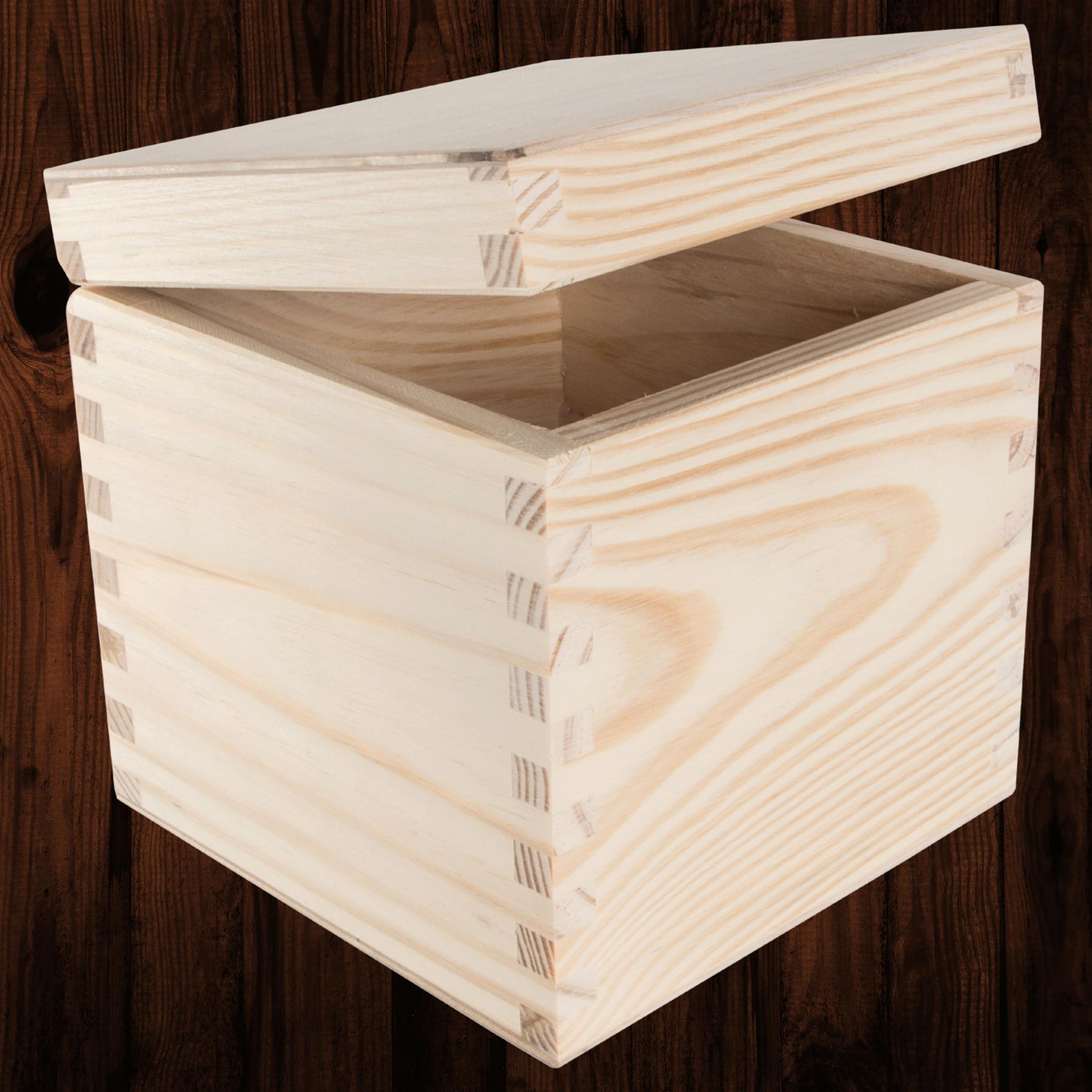 Square Wooden Lid Boxes | Plain Pine for Craft | Keepsake Trinket Memory Storage - Picture 66 of 238