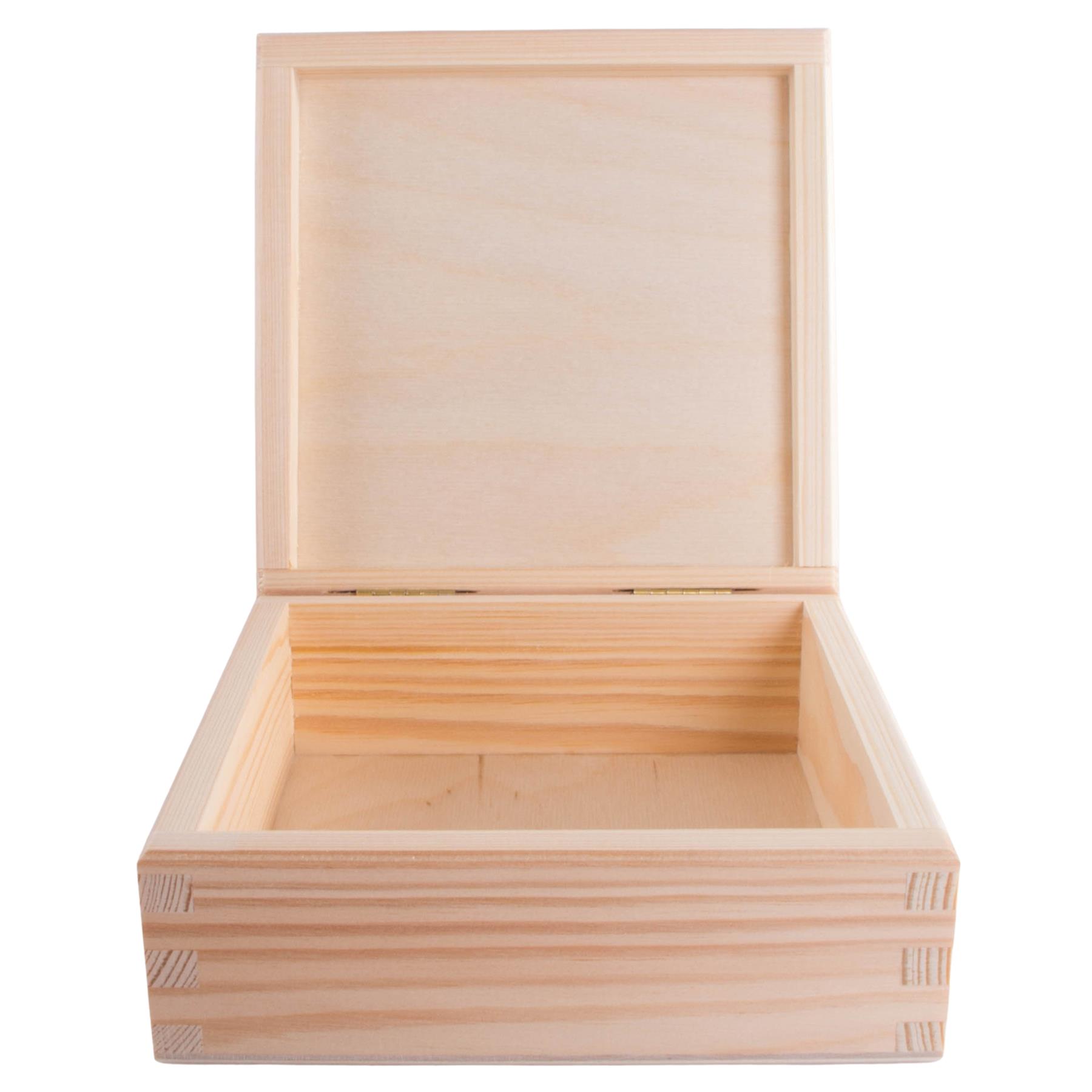 Square Wooden Lid Boxes | Plain Pine for Craft | Keepsake Trinket Memory Storage - Picture 86 of 238