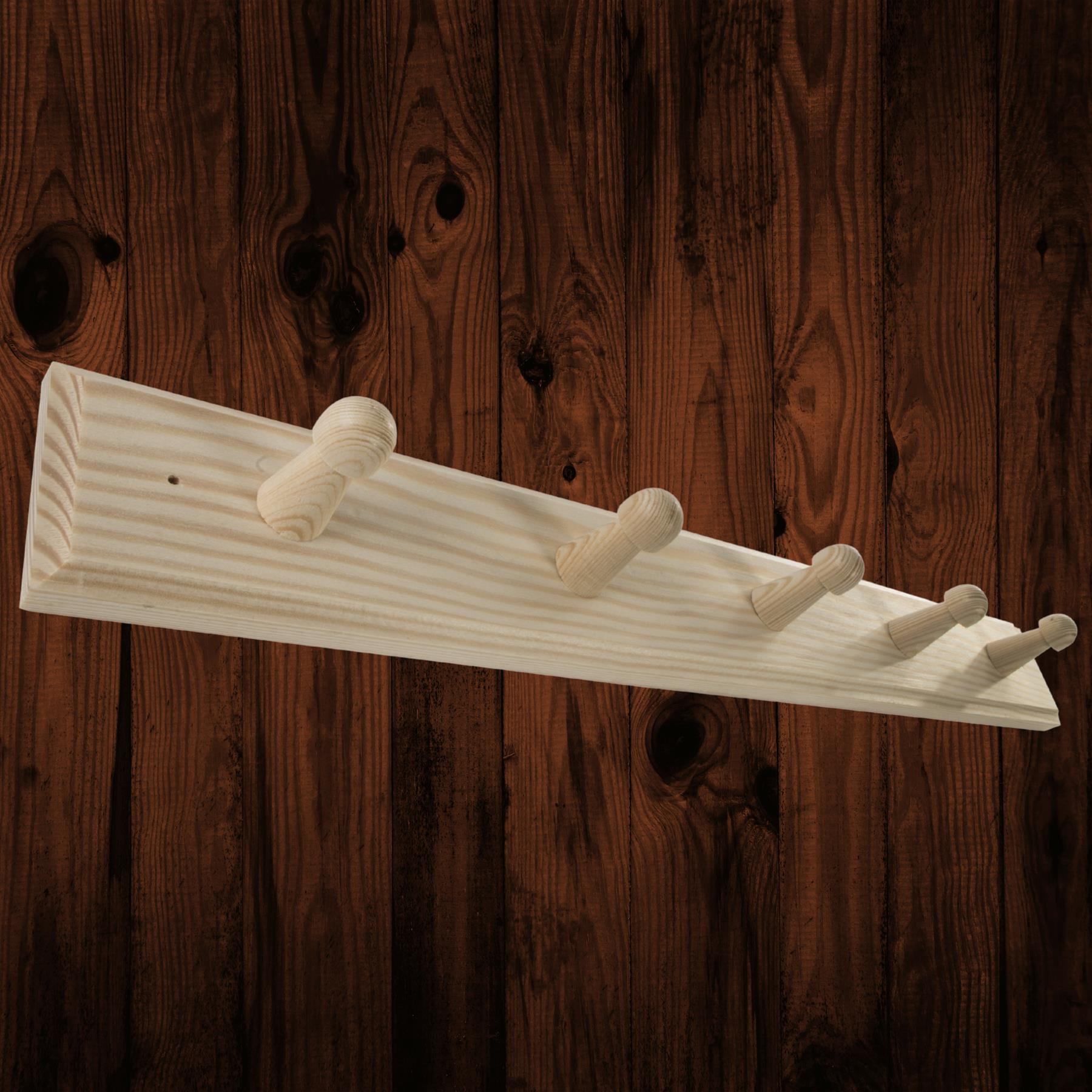 3/4/5 Pegs Wooden Door Hooks Coat Rack Hanging Clothes Holder Wall / Plain Pine - Picture 34 of 40