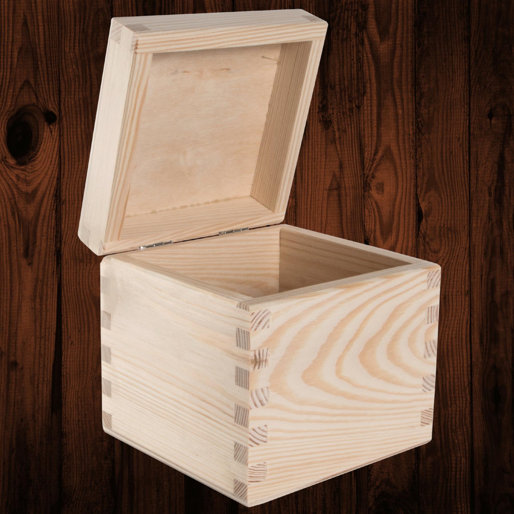 Square Wooden Lid Boxes | Plain Pine for Craft | Keepsake Trinket Memory Storage - Picture 28 of 238