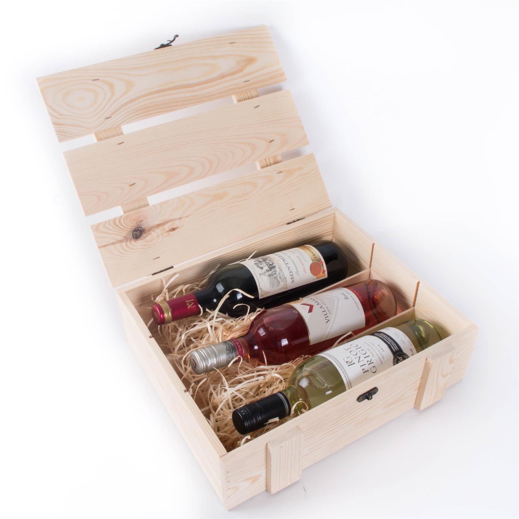 WINE WOODEN PRESENTATION Crates Gift Boxes with Hinged Lid / NATURAL