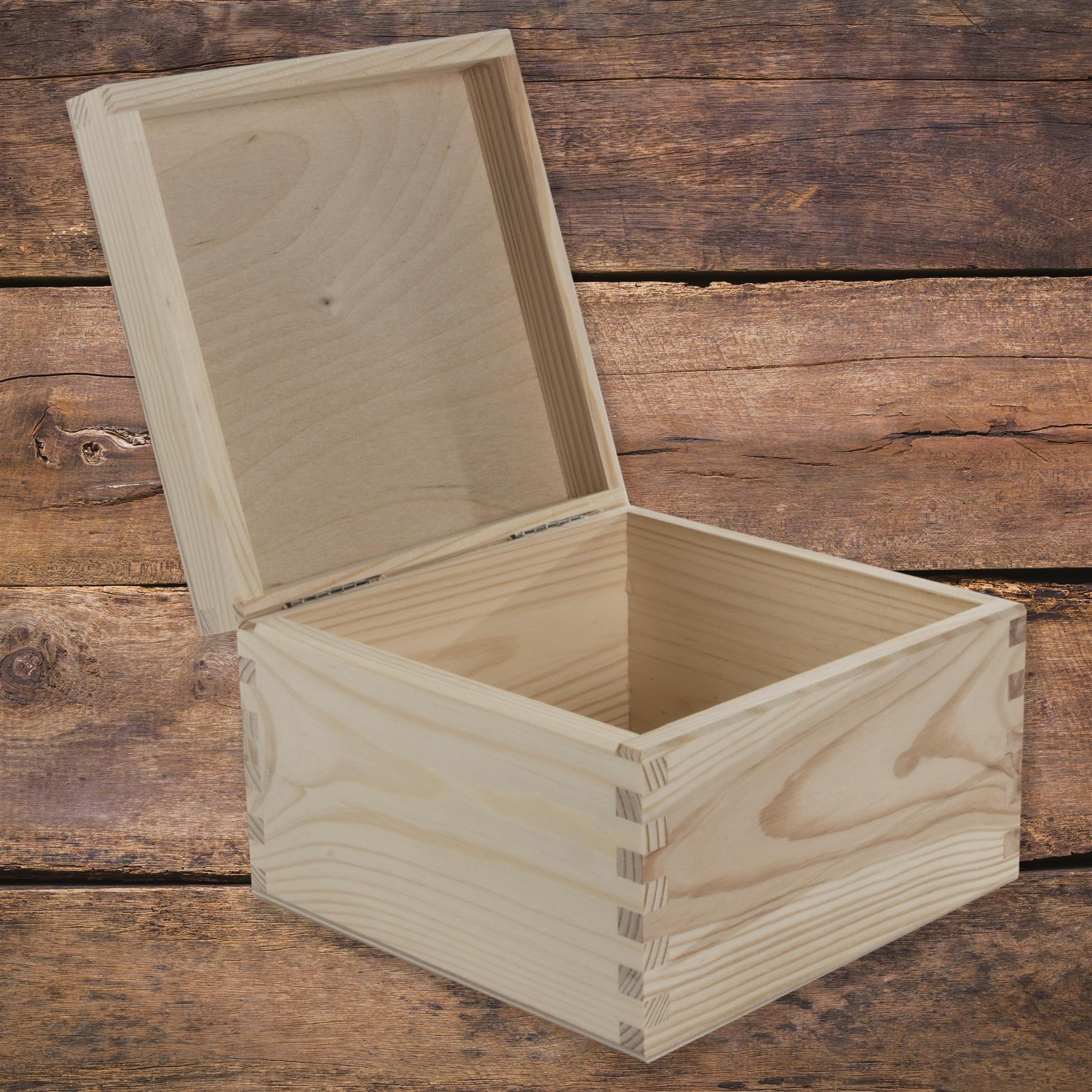 Square Wooden Lid Boxes | Plain Pine for Craft | Keepsake Trinket Memory Storage - Picture 121 of 238