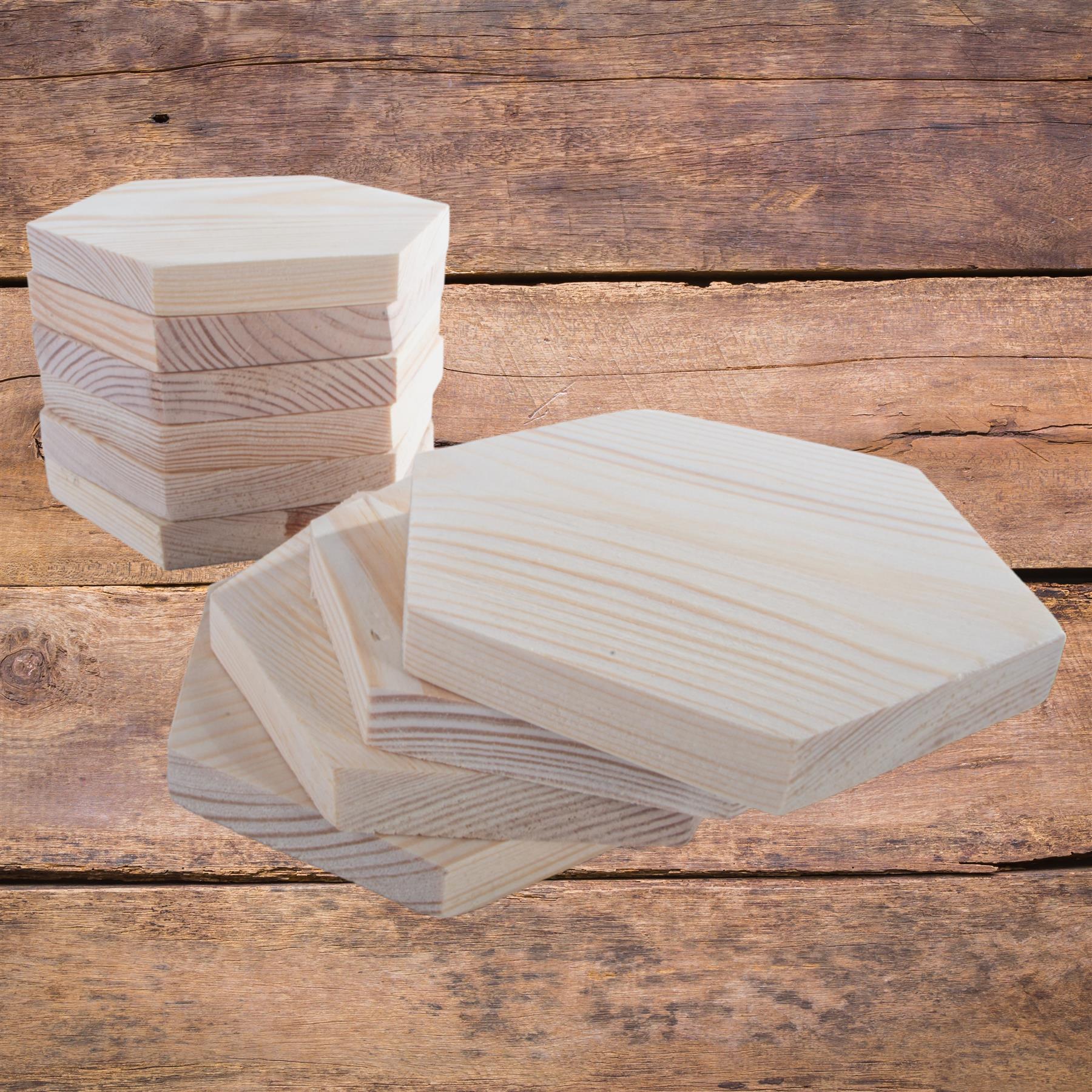 Unfinished Pine Wood Craft Shapes |Wooden Pieces Circle Square Hexagon DIY Discs - Picture 19 of 43