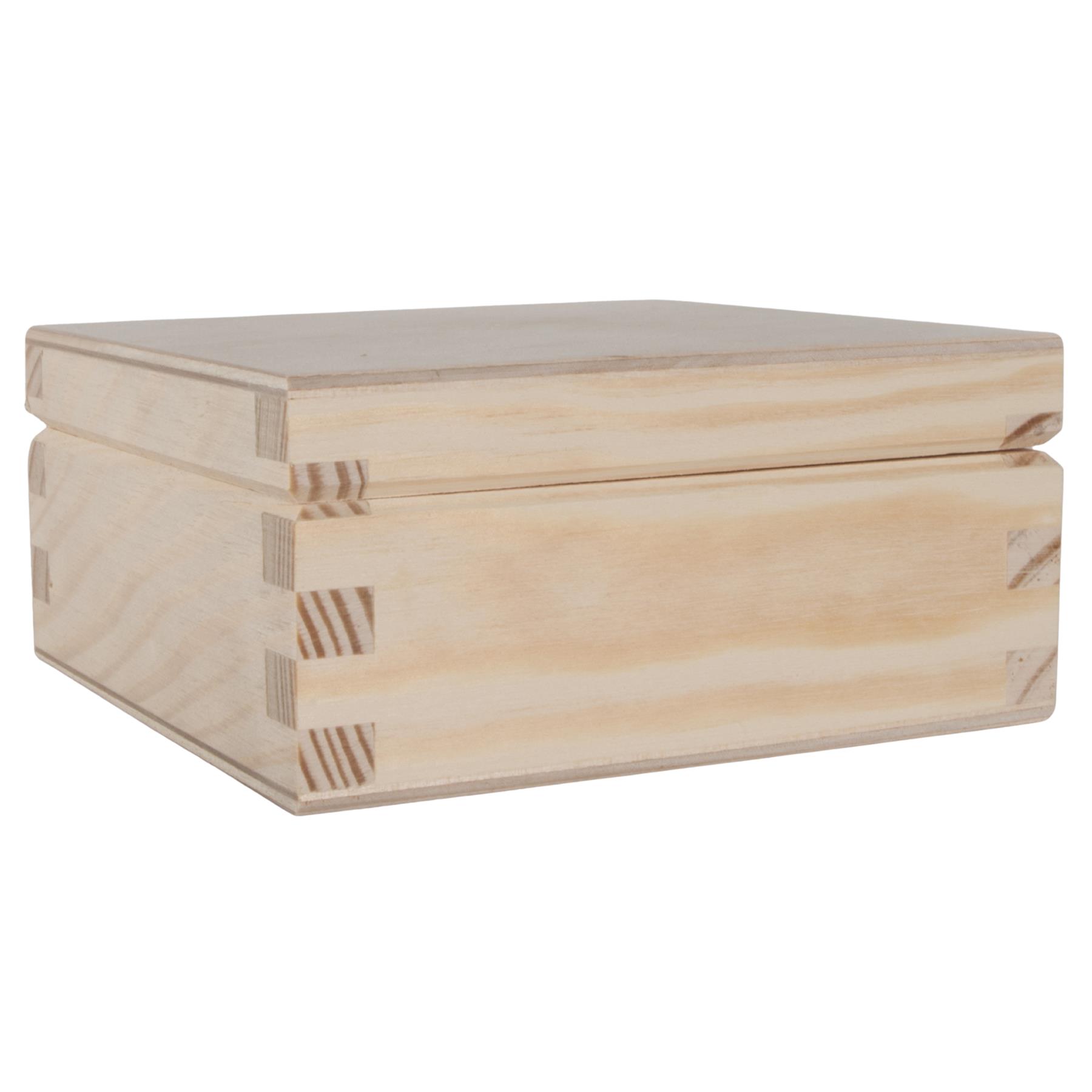 Square Wooden Lid Boxes | Plain Pine for Craft | Keepsake Trinket Memory Storage - Picture 16 of 238