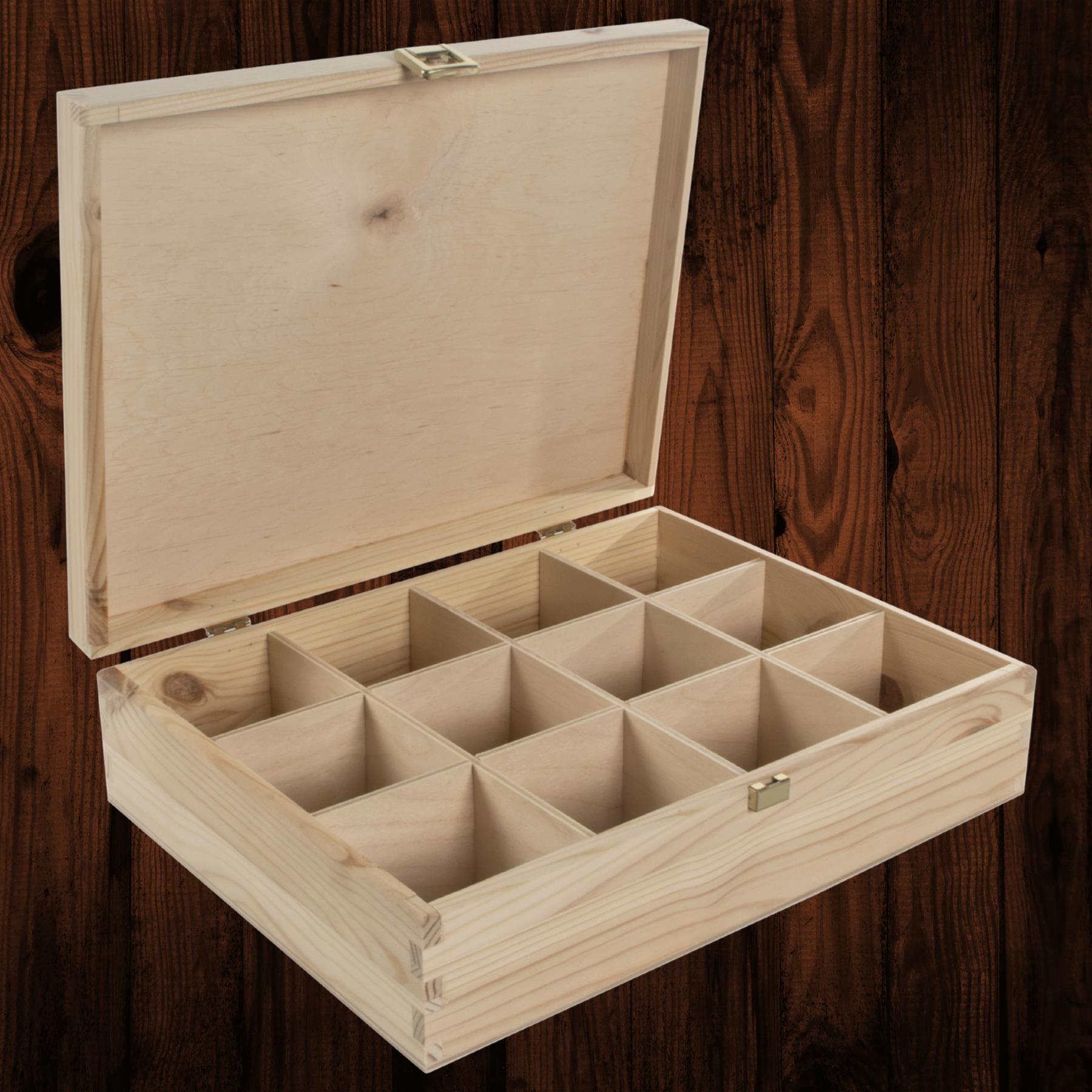 Decorative Natural Real Pinewood Boxes | Removable Dividers | 6/8/12 Sections - Picture 26 of 37