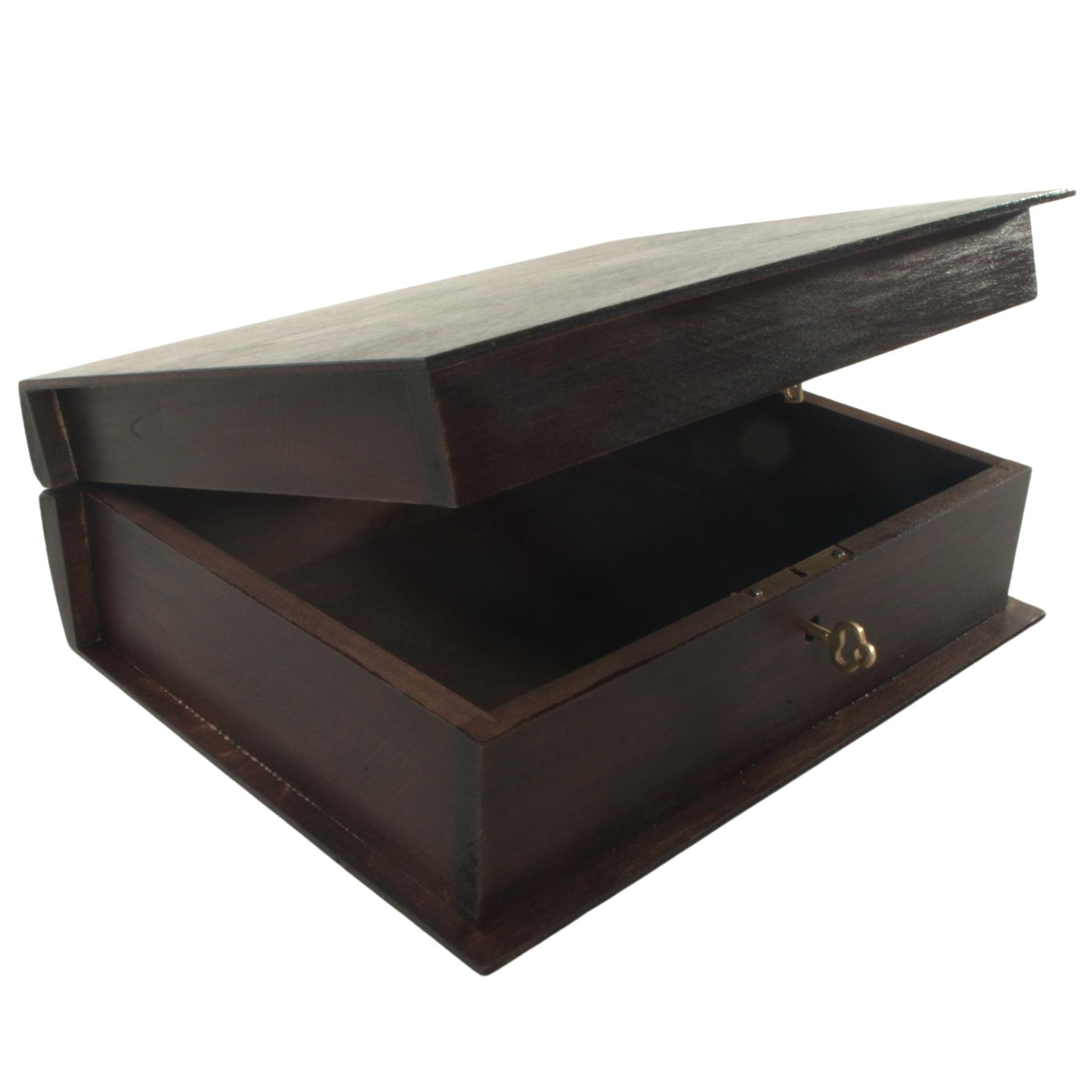 Hand-stained Deep Wooden Book Box Key Lockable Keepsake Jewellery Trinket Holder - Picture 16 of 33
