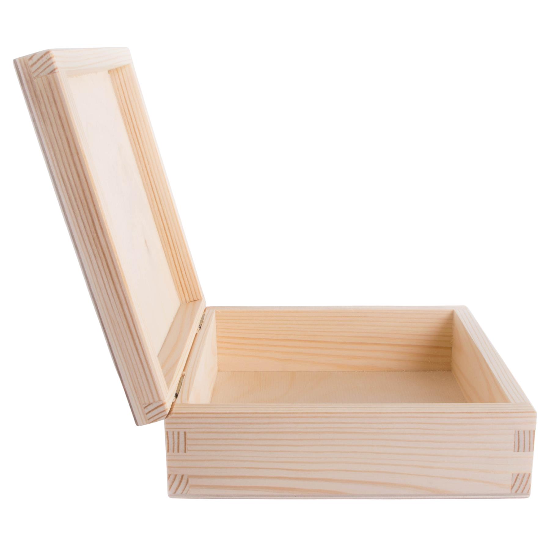 Square Wooden Lid Boxes | Plain Pine for Craft | Keepsake Trinket Memory Storage - Picture 101 of 238