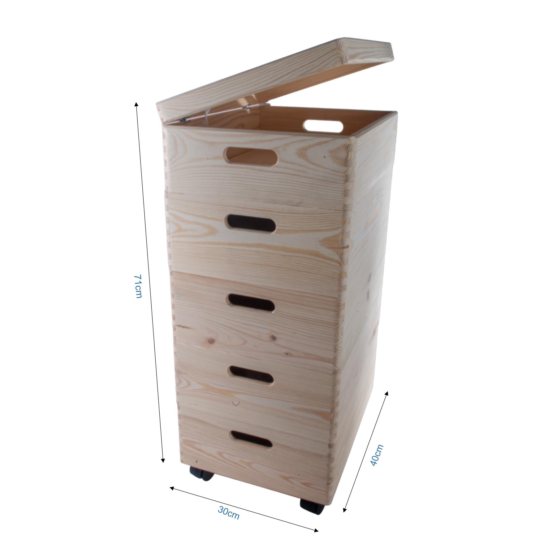 2-6 Stufen Kiefer stapelbar Holz Aufbewahrungsboxen Deckel Räder | Einfach Unlackiert Zum Selbermachen - Bild 30 von 41
