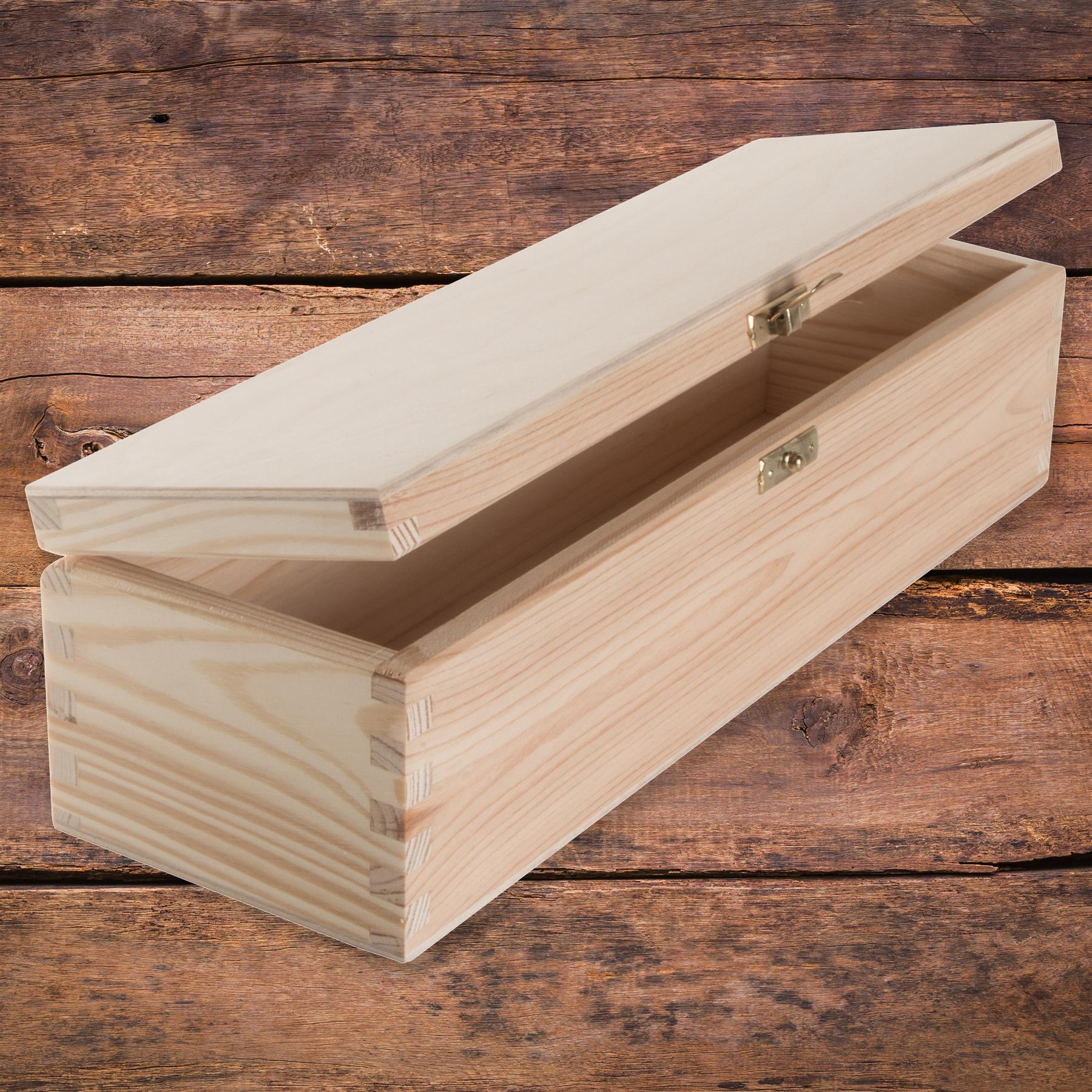 Rectangular Long Oblong Trinket Wooden Box Case / Plain Decorative Pine/ 2 Sizes - Picture 12 of 23