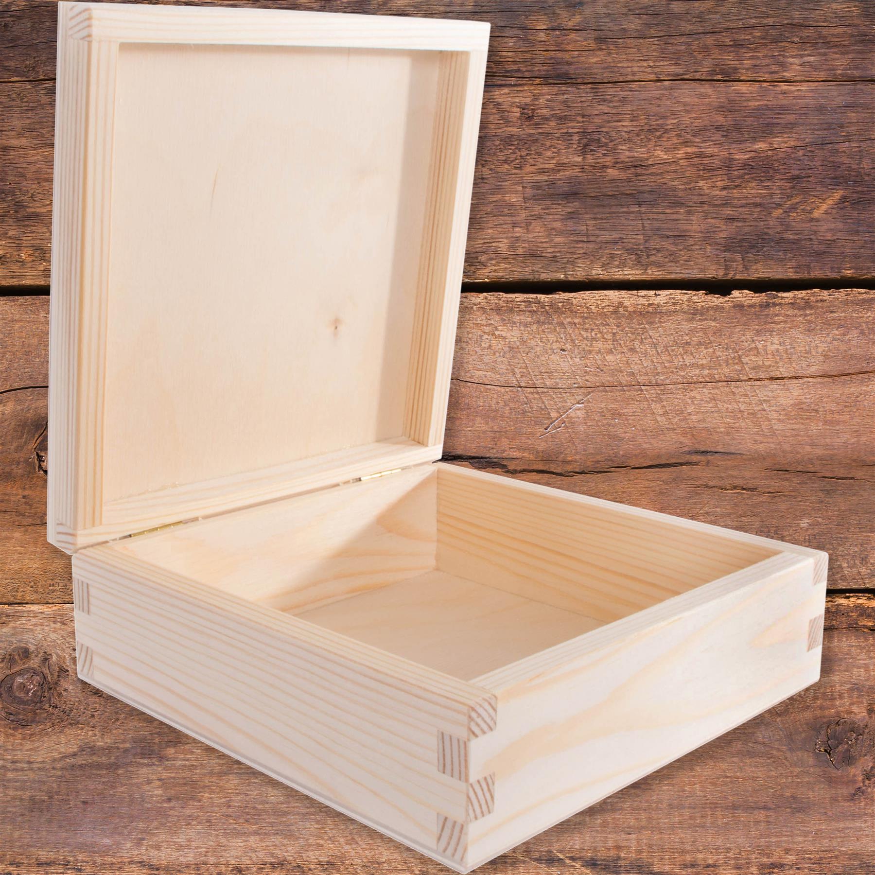 Square Wooden Lid Boxes | Plain Pine for Craft | Keepsake Trinket Memory Storage - Picture 109 of 238
