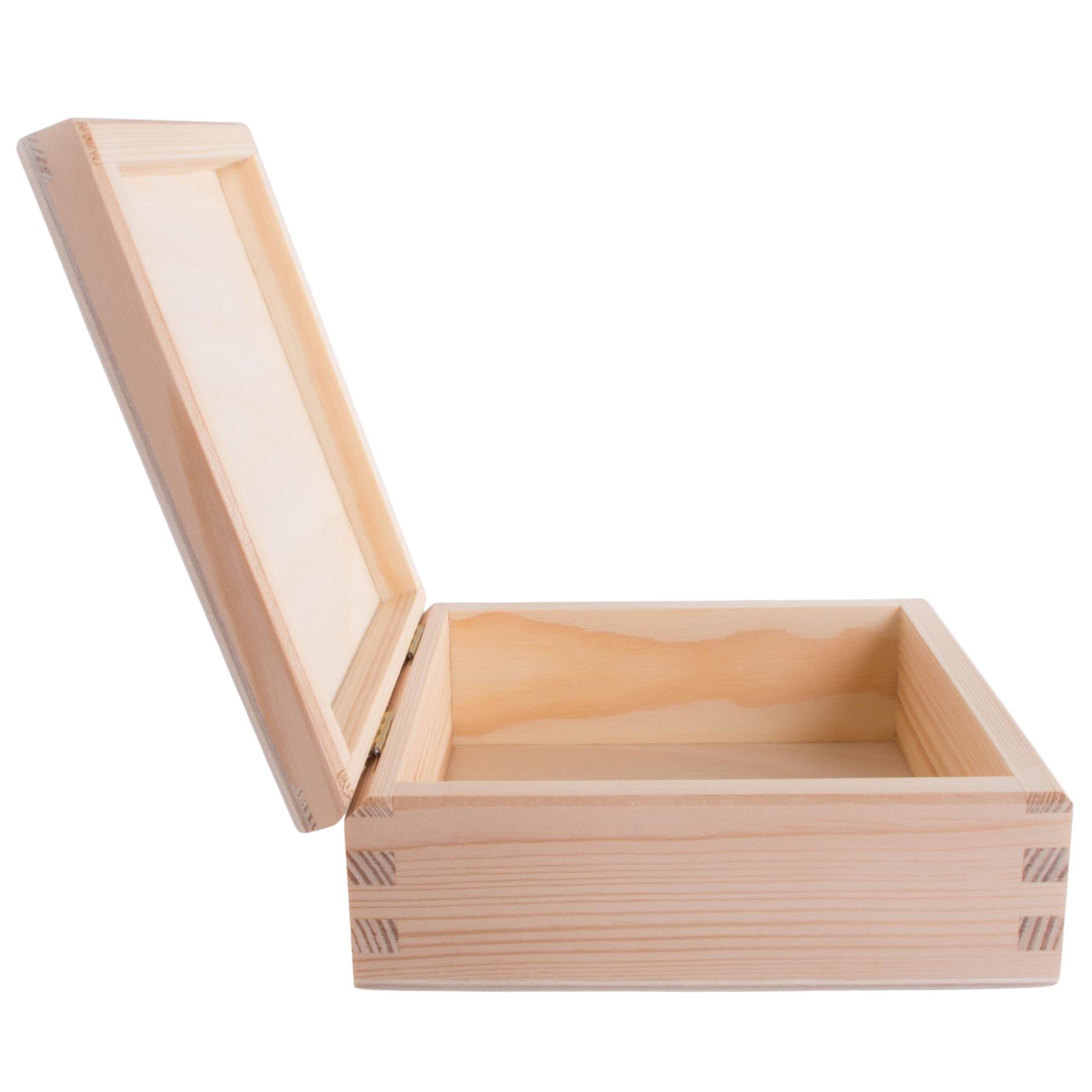 Square Wooden Lid Boxes | Plain Pine for Craft | Keepsake Trinket Memory Storage - Picture 83 of 238