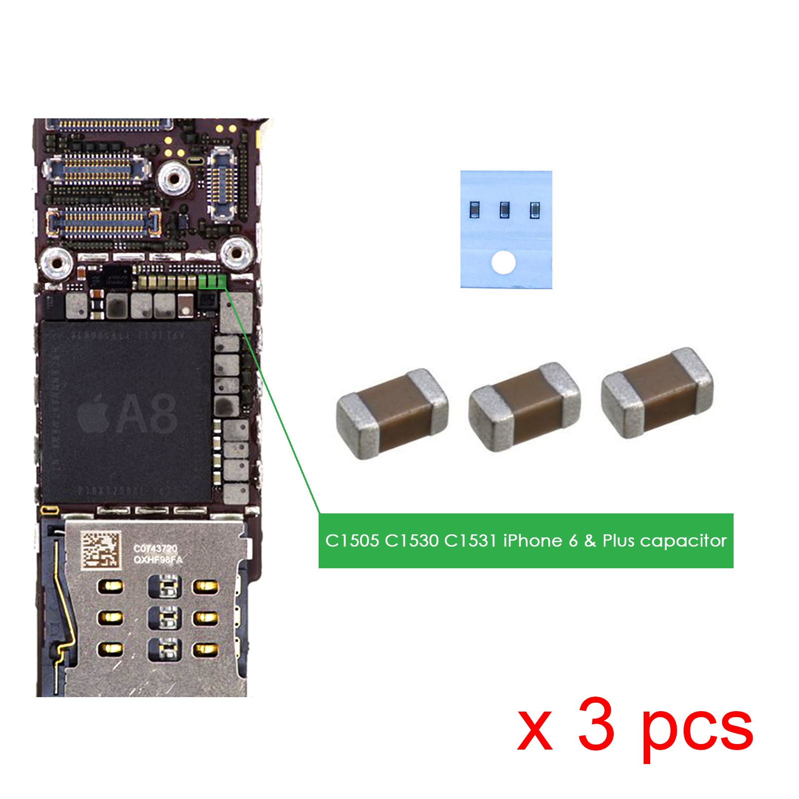 3 X Backlight Capacitor C1505 C1530 C1531 Condenser for iPhone 6