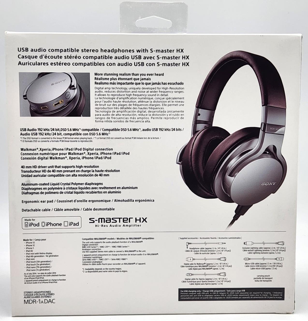 Sony MDR-1ADAC Hi-Res USB Stereo Headphones with S-Master HX