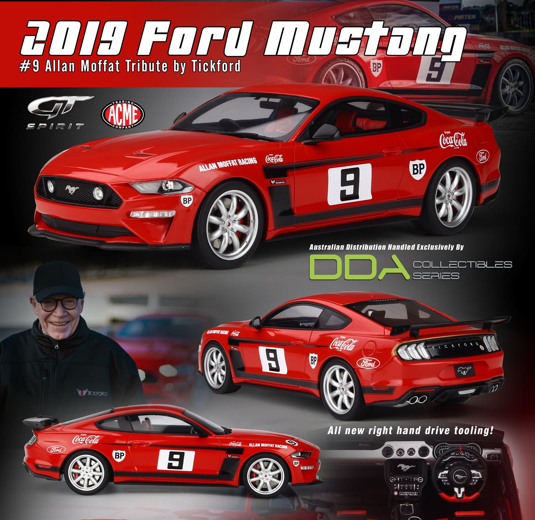 Miniature GT Spirit 1/18 - Ford Mustang #9 Allan Moffat - Tribute Tickford 2019 - Rouge
