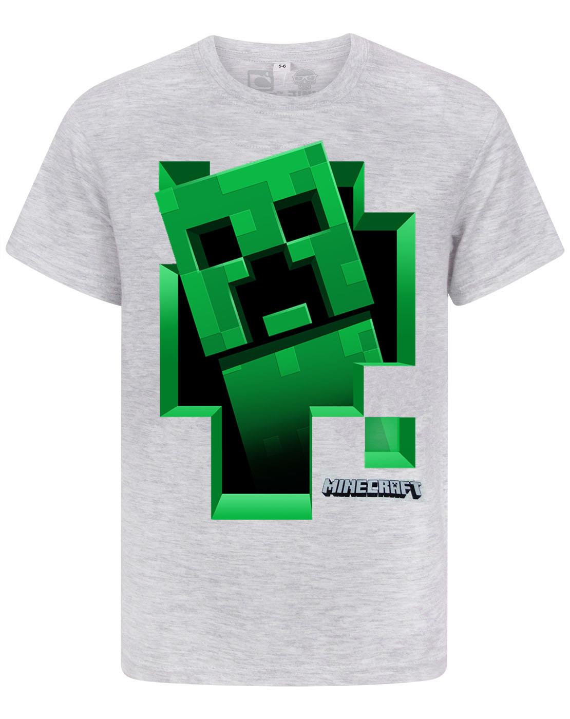 Minecraft Creeper Inside Boy's Grey TShirt Official kids short sleeve
