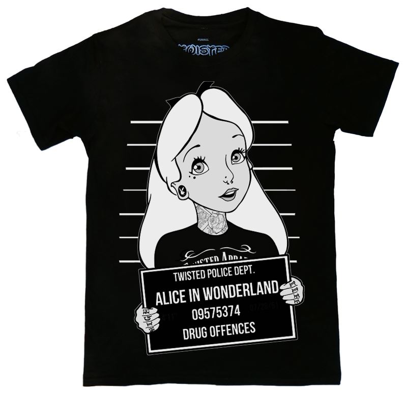 Girocollo sagomata T-Shirt per ragazze con motivo dello Stregatto L Tratta dal film di Tim Burton Nero Alice in Wonderland