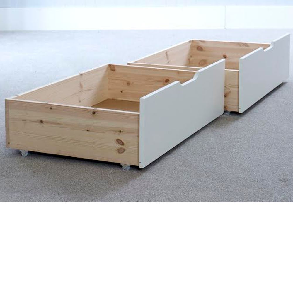2 X Chester White And Oak Wood Large Underbed Storage Drawers Pair