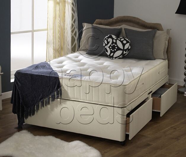 Happy Beds 4ft Small Double Divan Bed Orthopaedic Mattress Drawers