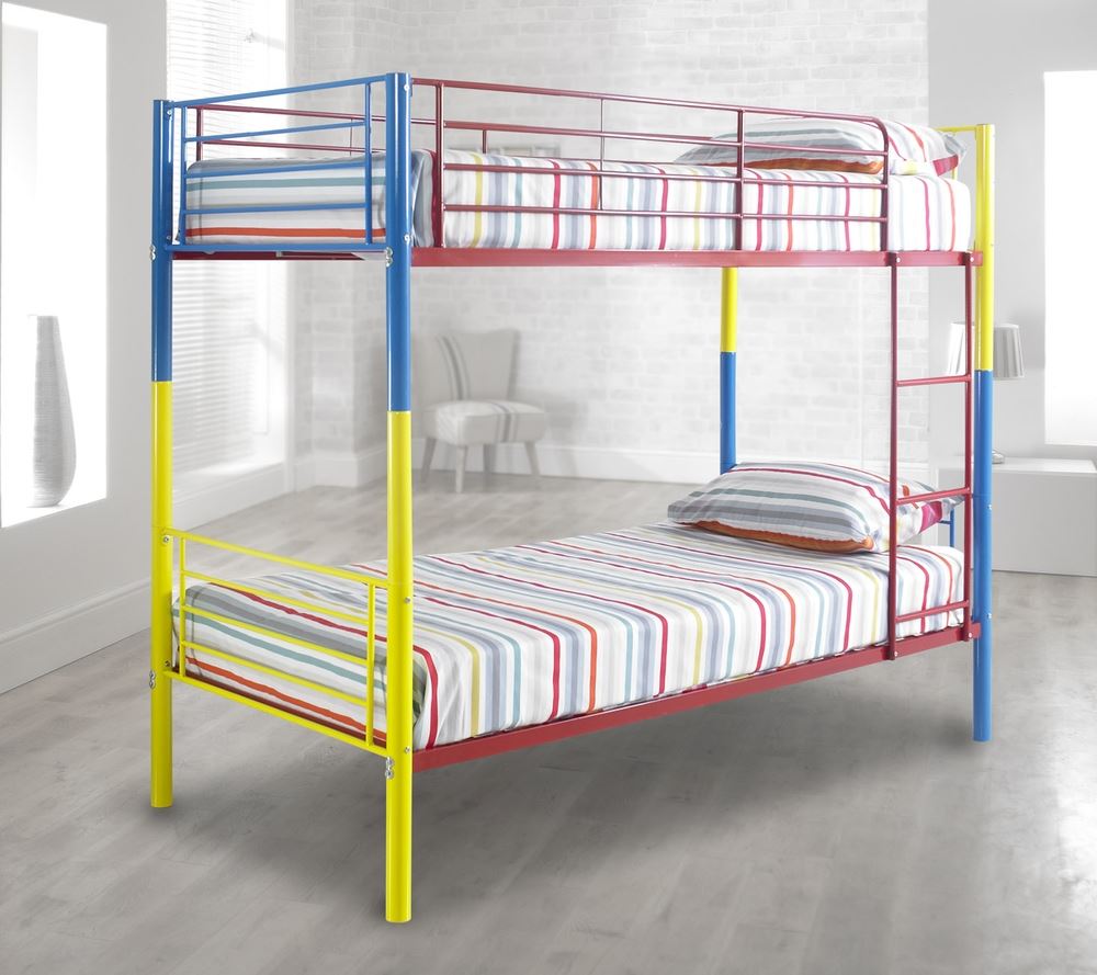 Happy Beds Rainbow Bunk Bed 3ft Metal MultiColoured Kids Children