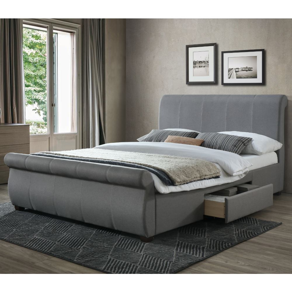 Lancaster Grey Wooden 2 Drawer Storage Bed with Size and 4 Mattress