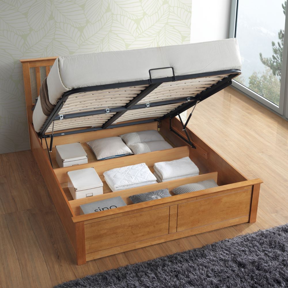 Malmo Wood Ottoman Storage Bed with 4 Mattress 3 Colour in Double or