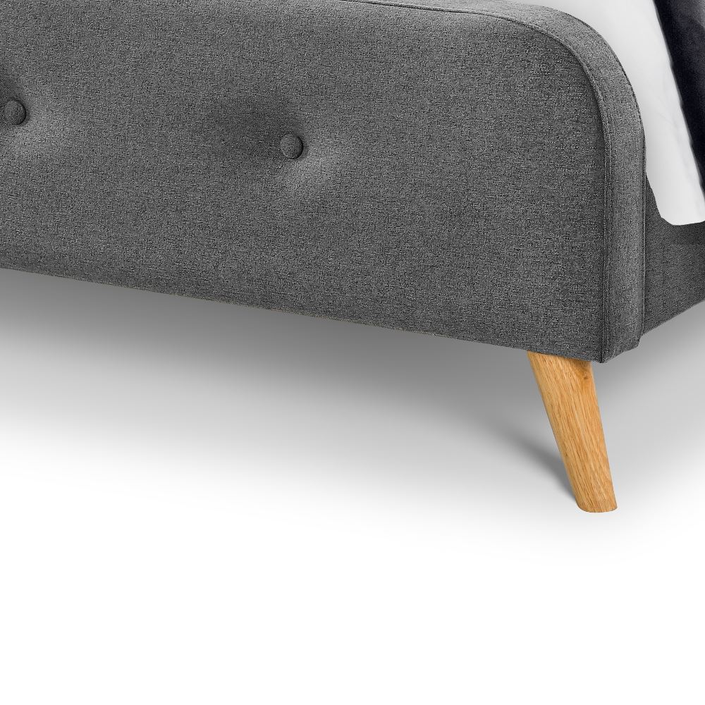 Astrid Grey Linen Fabric Curved Retro Bed With 2 Sizes And 4