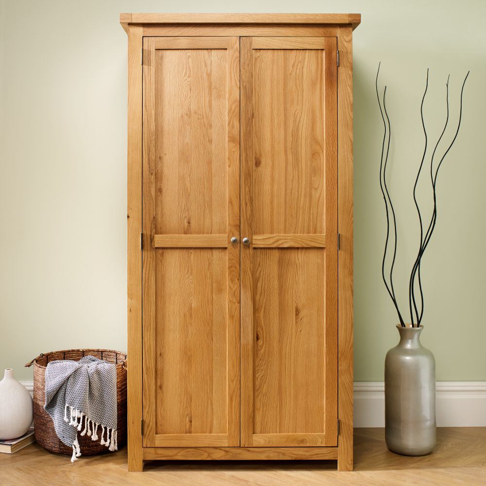 Woburn Oak Solid Wood 2 Door Wardrobe Bedroom Storage
