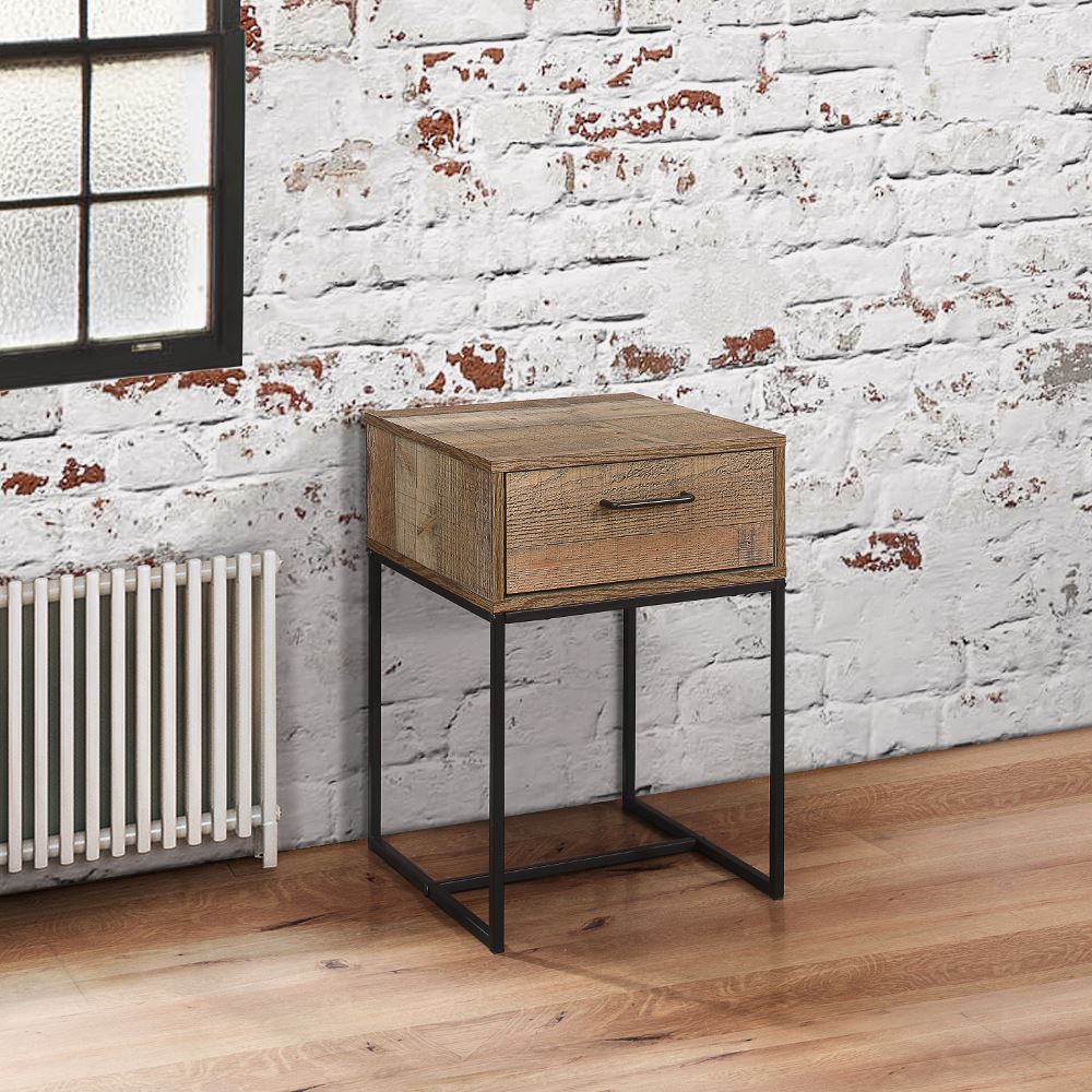 Urban Wood and Metal Rustic 1 Drawer Narrow Bedside Table 50 cm x 35 cm x 35 cm eBay