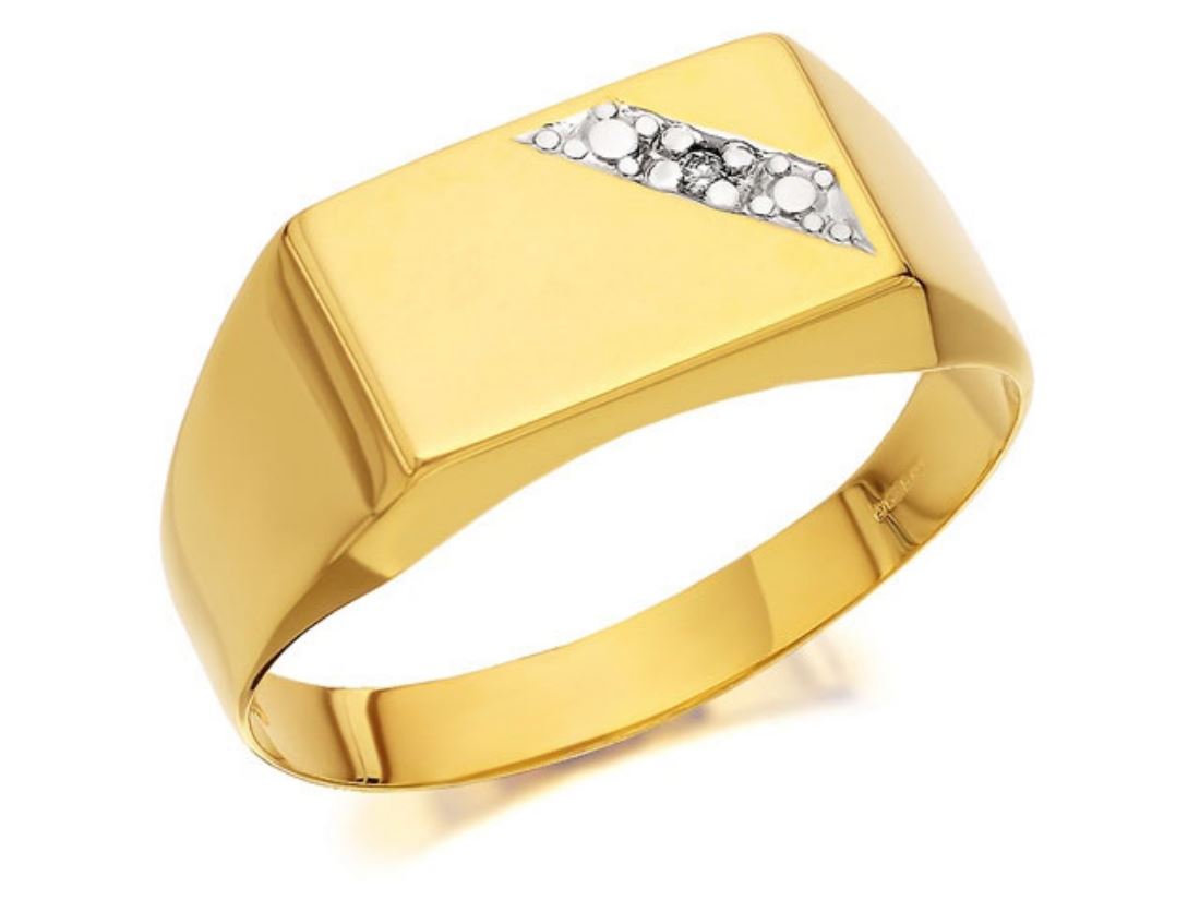 F.Hinds Mens Jewellery 9ct Yellow Gold Diamond Gentlemans Ring