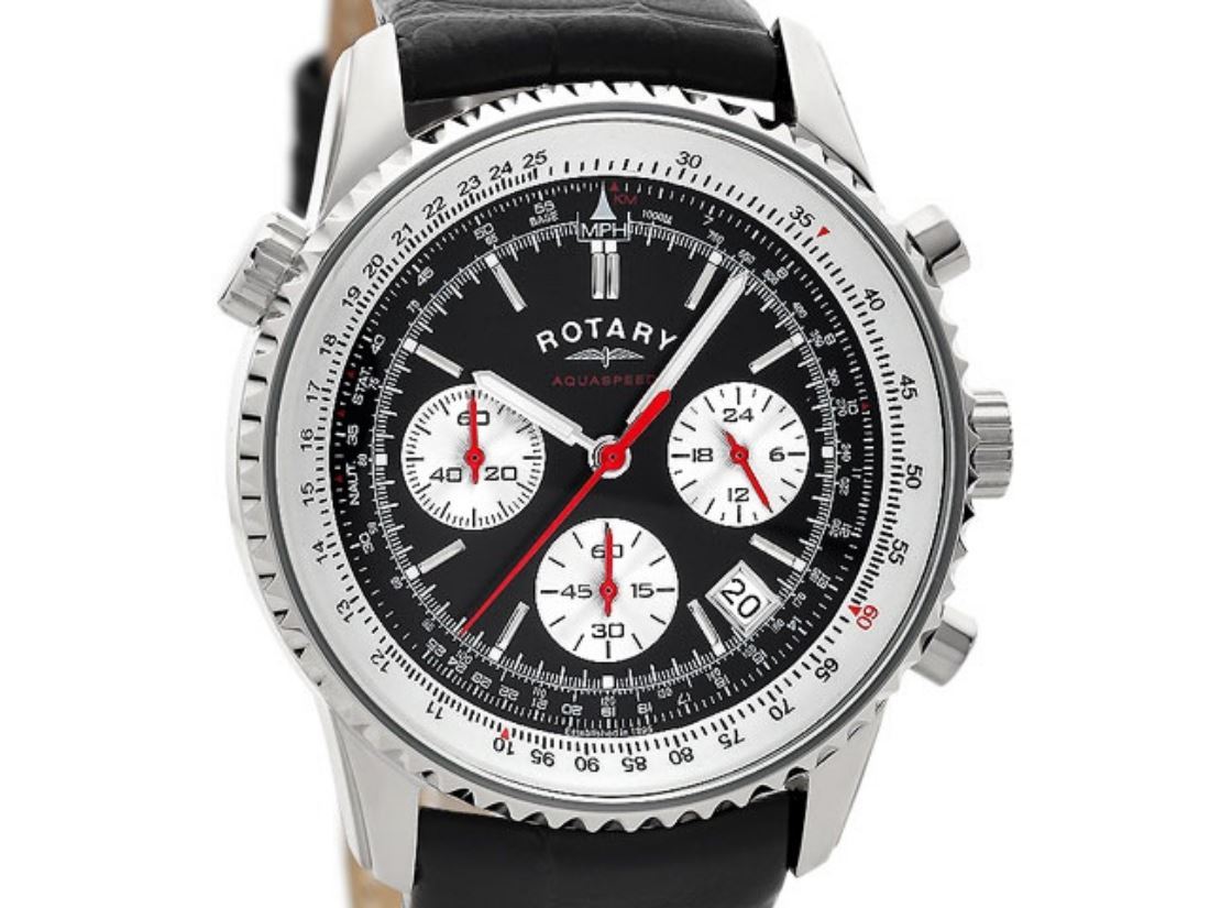 Rotary GS00015/19 Stainless Steel Chronograph Sports Black Leather