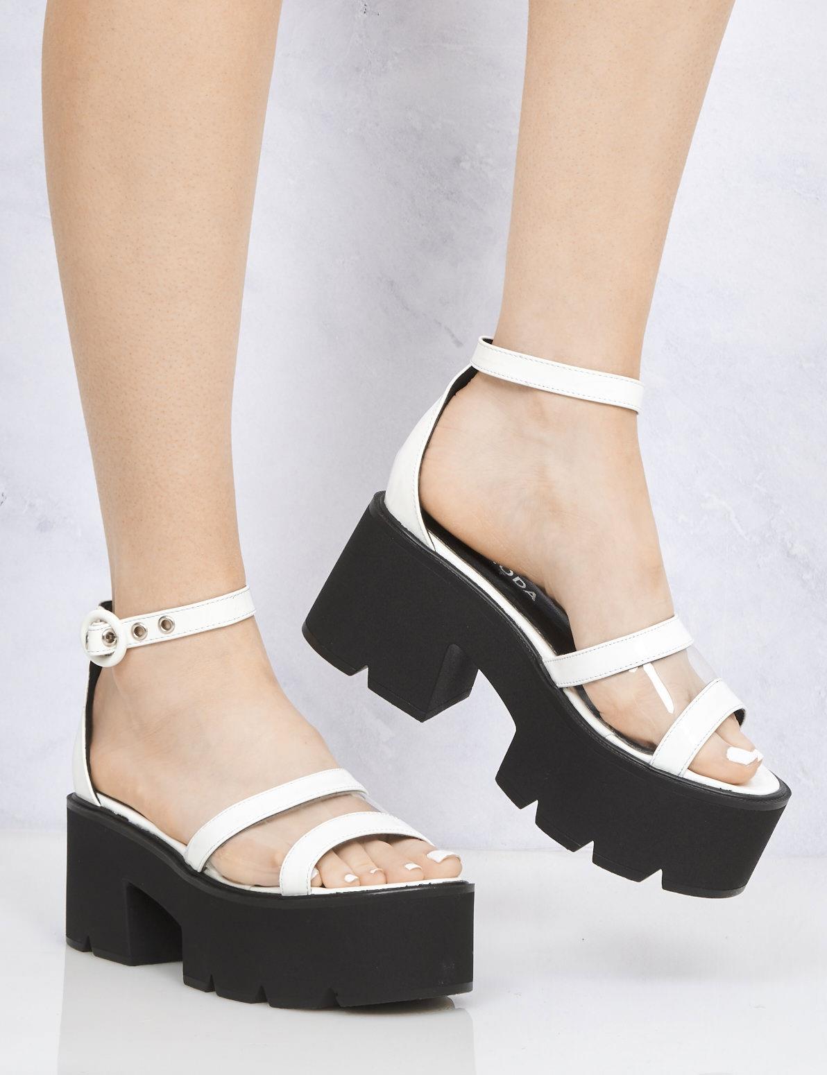 white chunky platform sandals