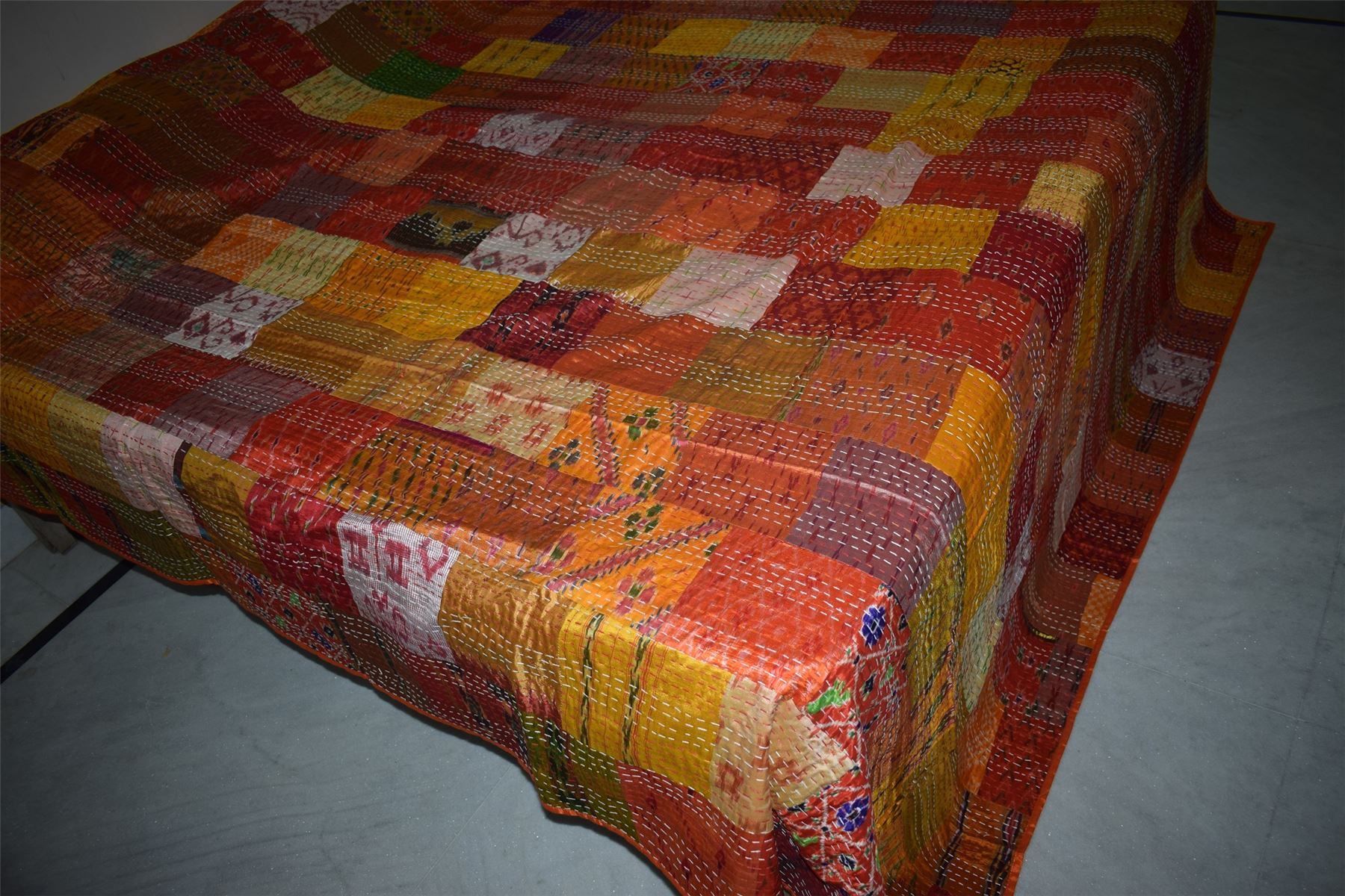 vintage silk patch kantha handmade quilt queen size bed spread throw quilt for queen size bed