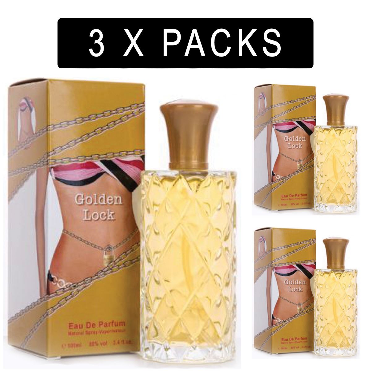 Chic Eau de Perfume e100ml 3 x Pack Golden Lock Womens Parfum 3xPack for