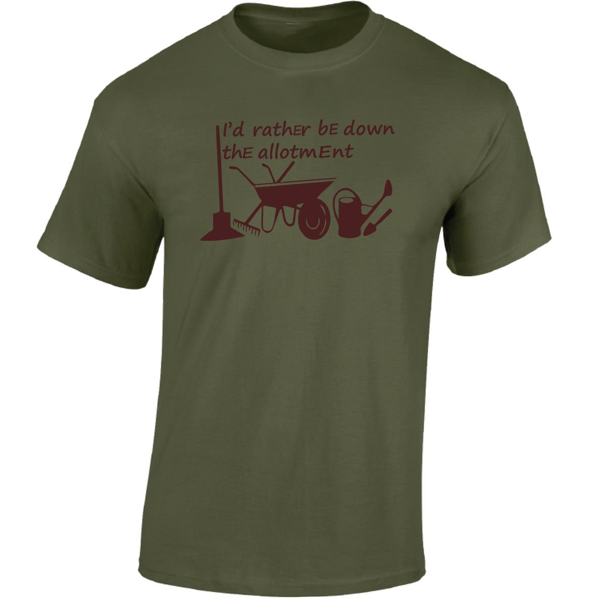 I'd Rather Be Down The Allotment Men T Shirt Printed Top Watering Digging Garden - Picture 9 of 15