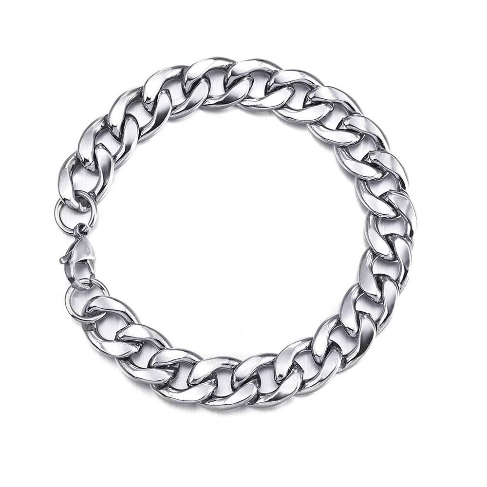 *UK* Silver 316L Stainless Steel Cuban Bracelet 18-25cm Mens Curb Link Chain