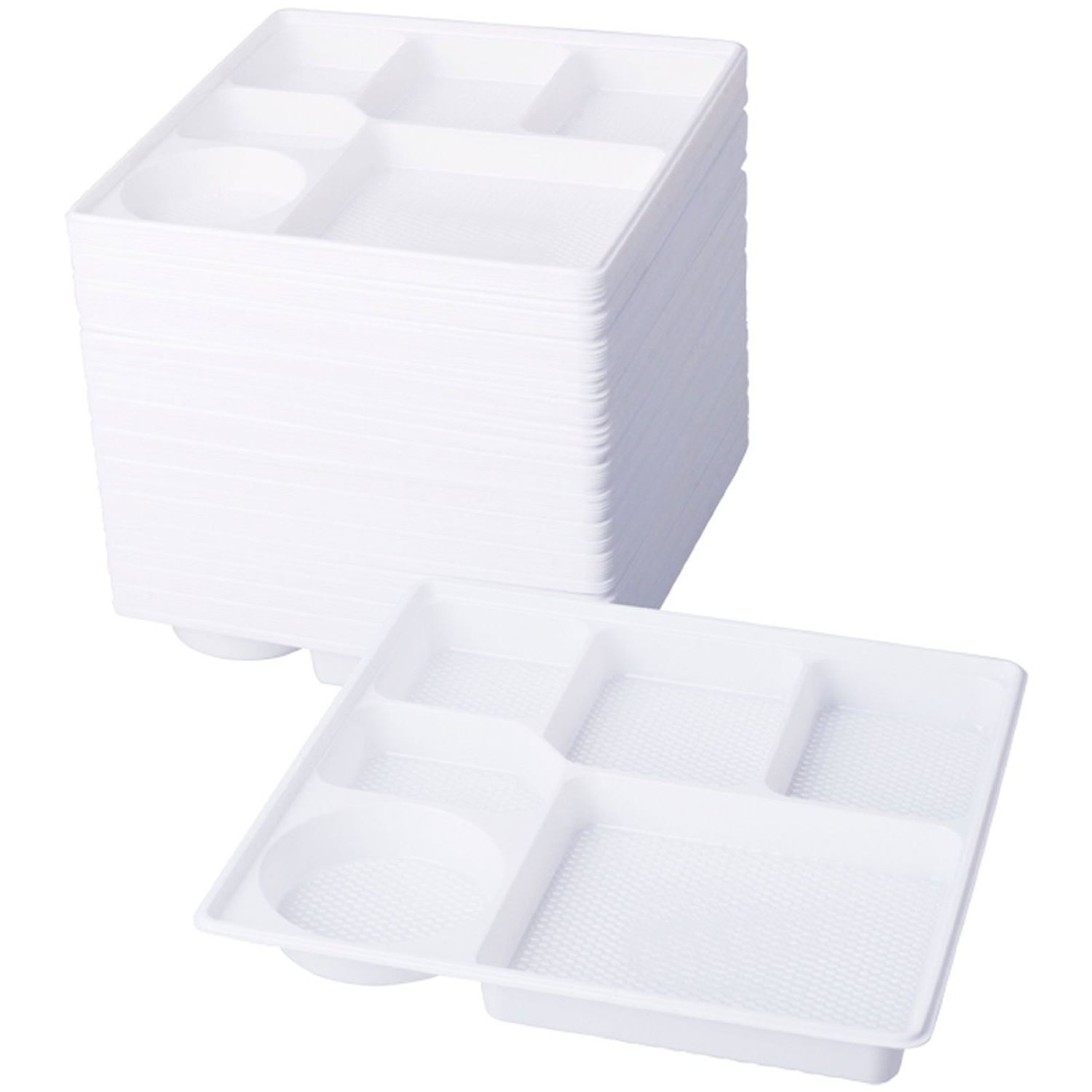 Dina Deluxe 6 Sections Plastic Plate White, Pack of 100 for sale