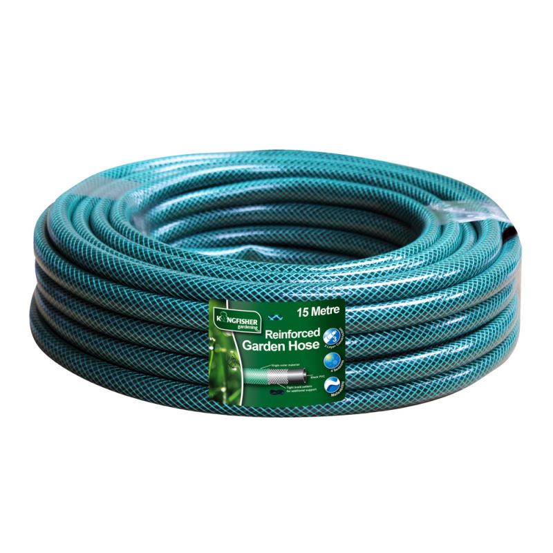 15m Kingfisher Standard Garden Hose Reinforced Green Quality Outdoor
