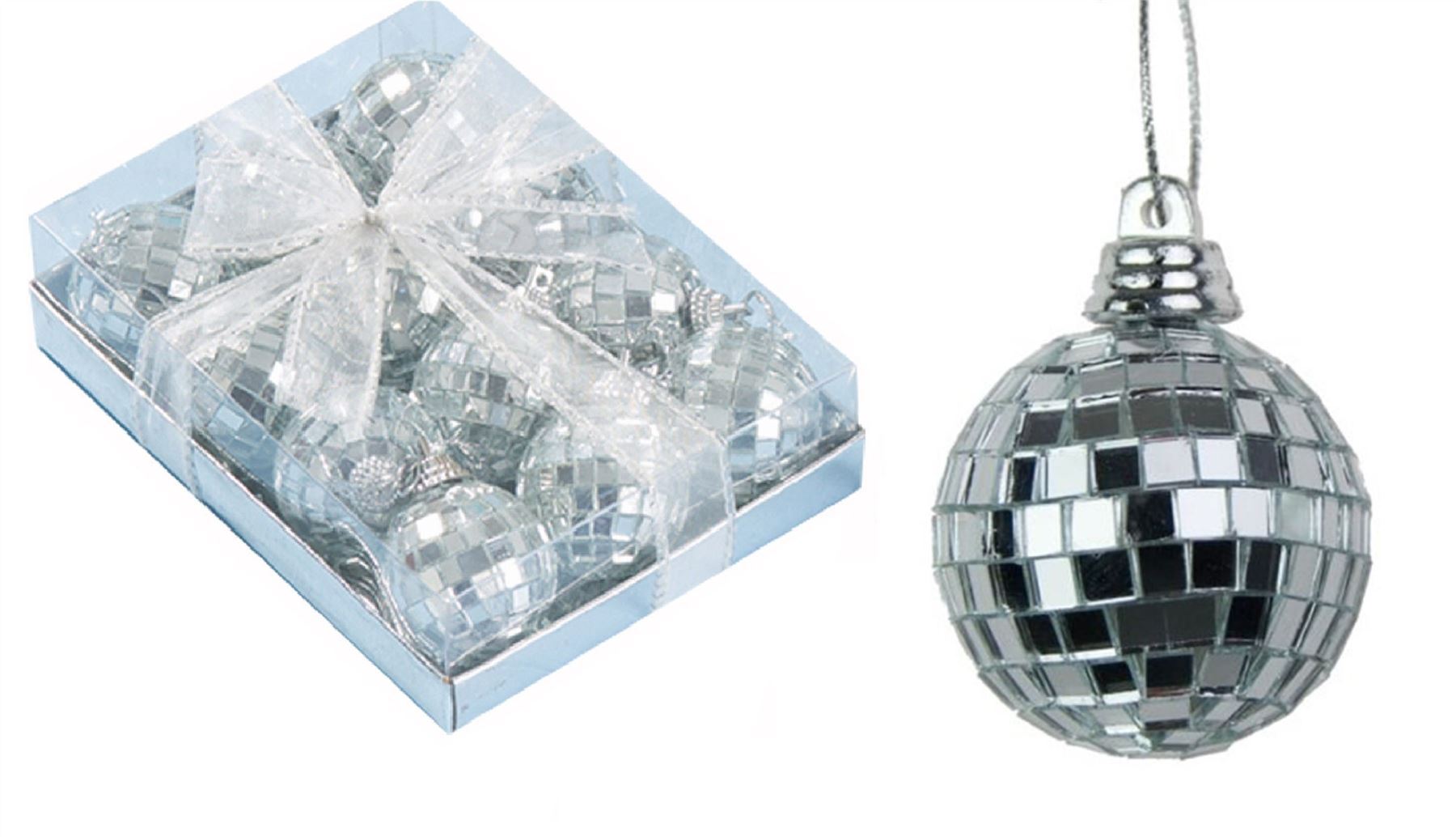 24 Silver Mini Disco Mirror Ball Christmas Tree Bauble Home Party Decoration...
