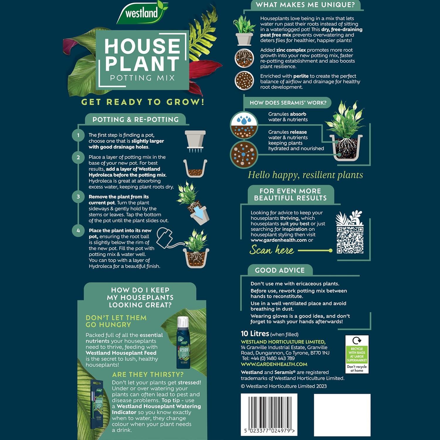 1 Westland Houseplant Potting Mix Peat Free Seramis House Plant Compost Soil 10L