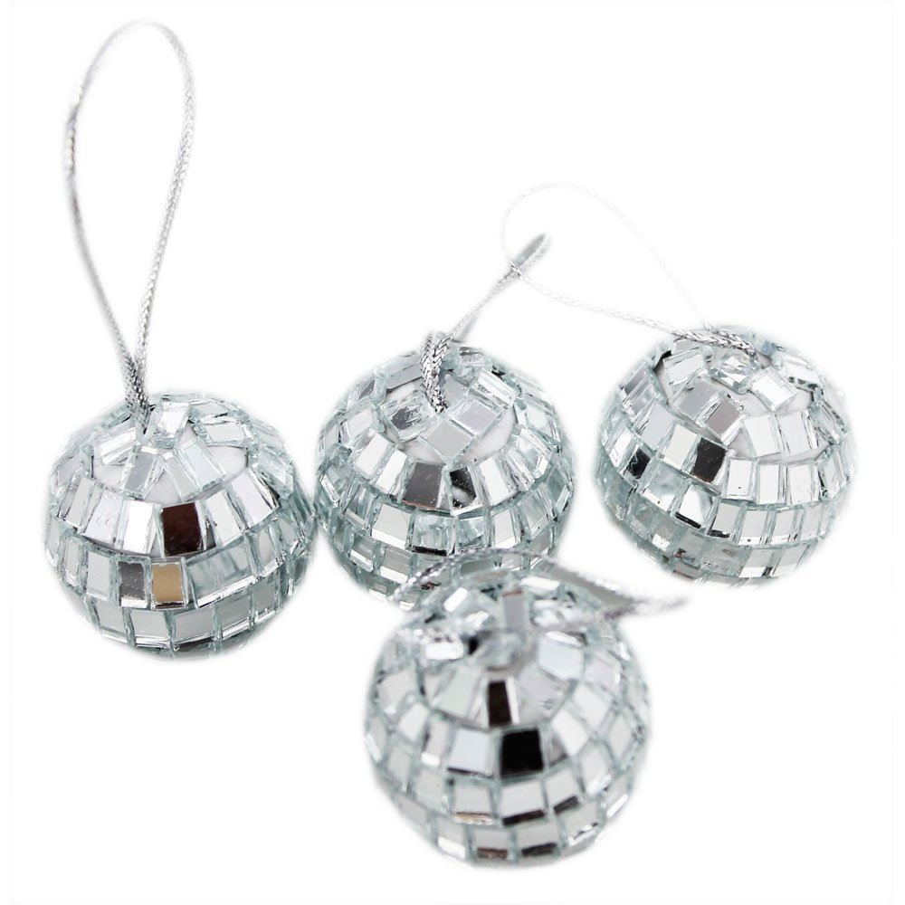 Silver Mini Disco Mirror Ball Xmas Tree Bauble Home Party Decorations