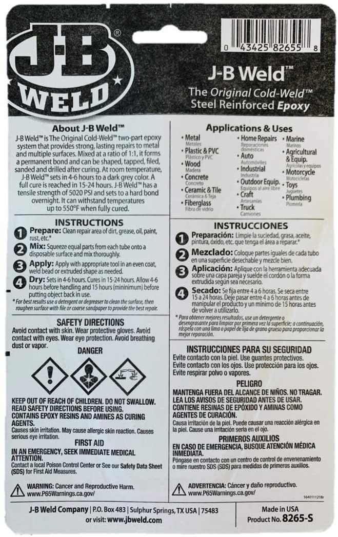 JB Weld Original AutoWeld 2 Part Steel Reinforced Epoxy Glue Bond