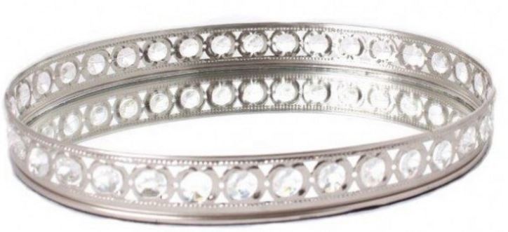 Oval Vintage Mirrored Tray With Gems Silver Lace Candle Plate Wedding Decoration