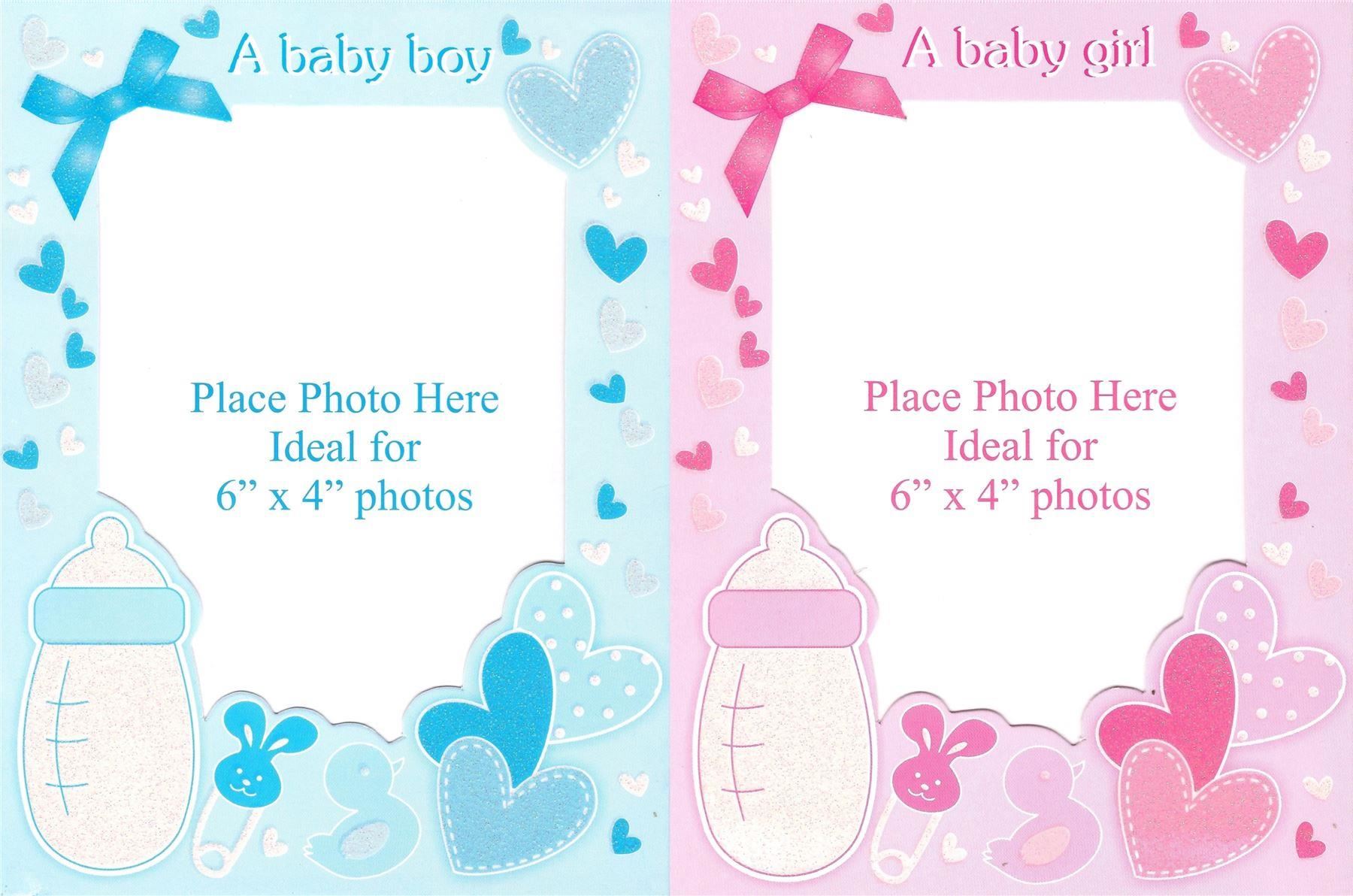 6 Baby Birth Announcement Personalise Photo Frame Glitter Card Envelope New Born - Picture 3 of 3