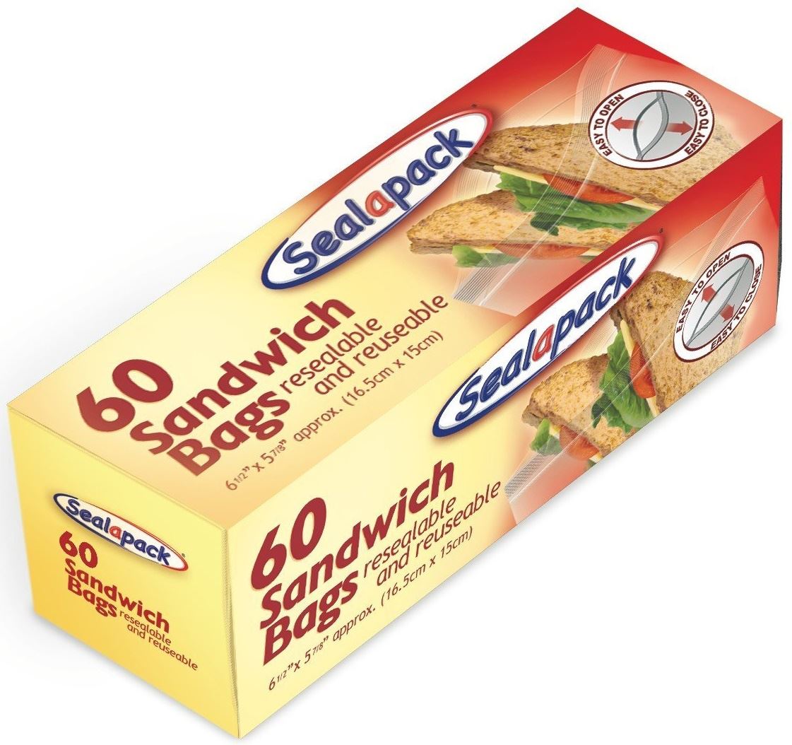 60 Strong Plastic Resealable Reusable Airtight Sandwich Bags Sealapack