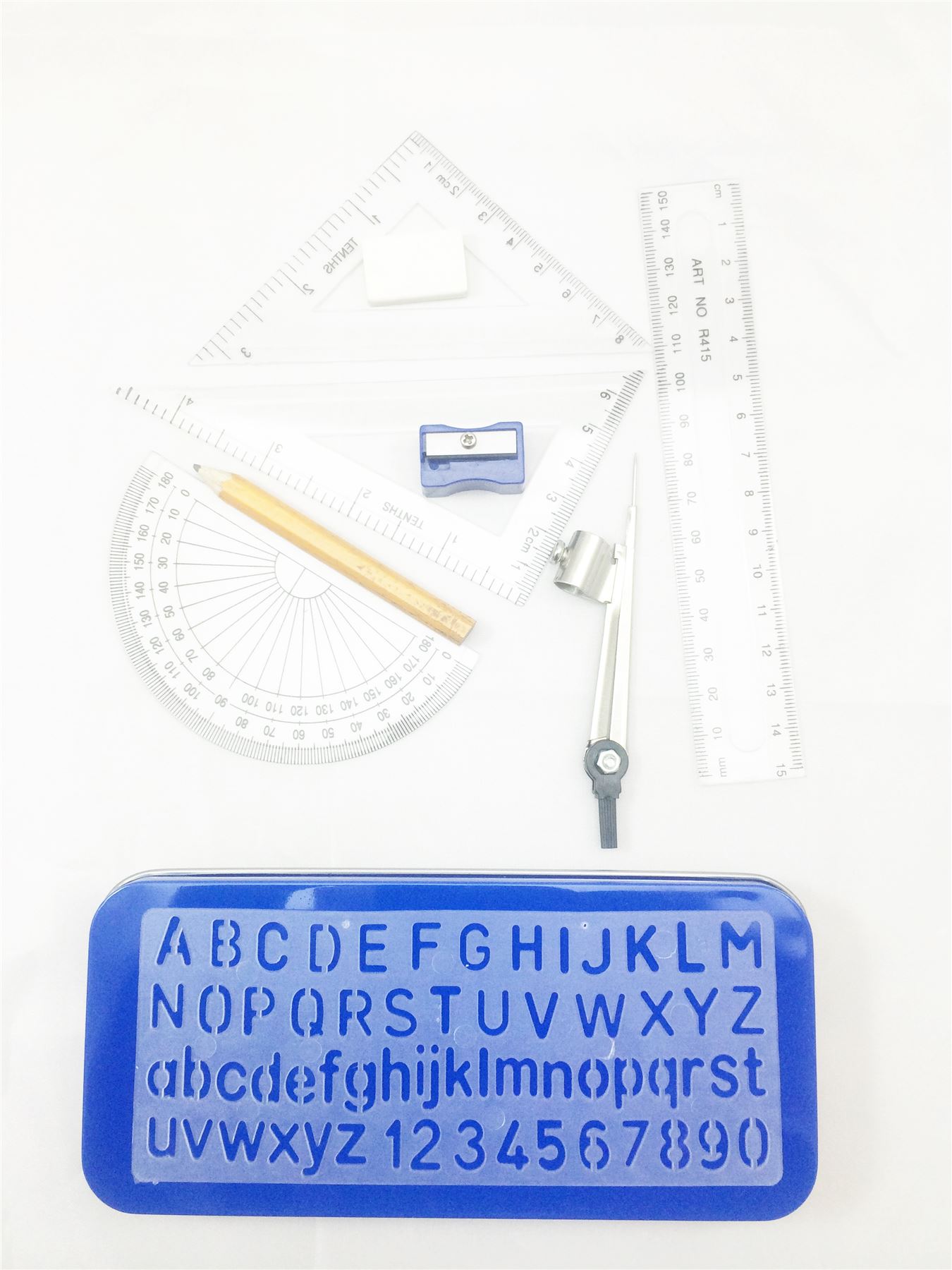 10PCS COMPACT MATHS GEOMETRY SET WITH COMPASS RULER PROTRACTOR SQUARE SHARPENER