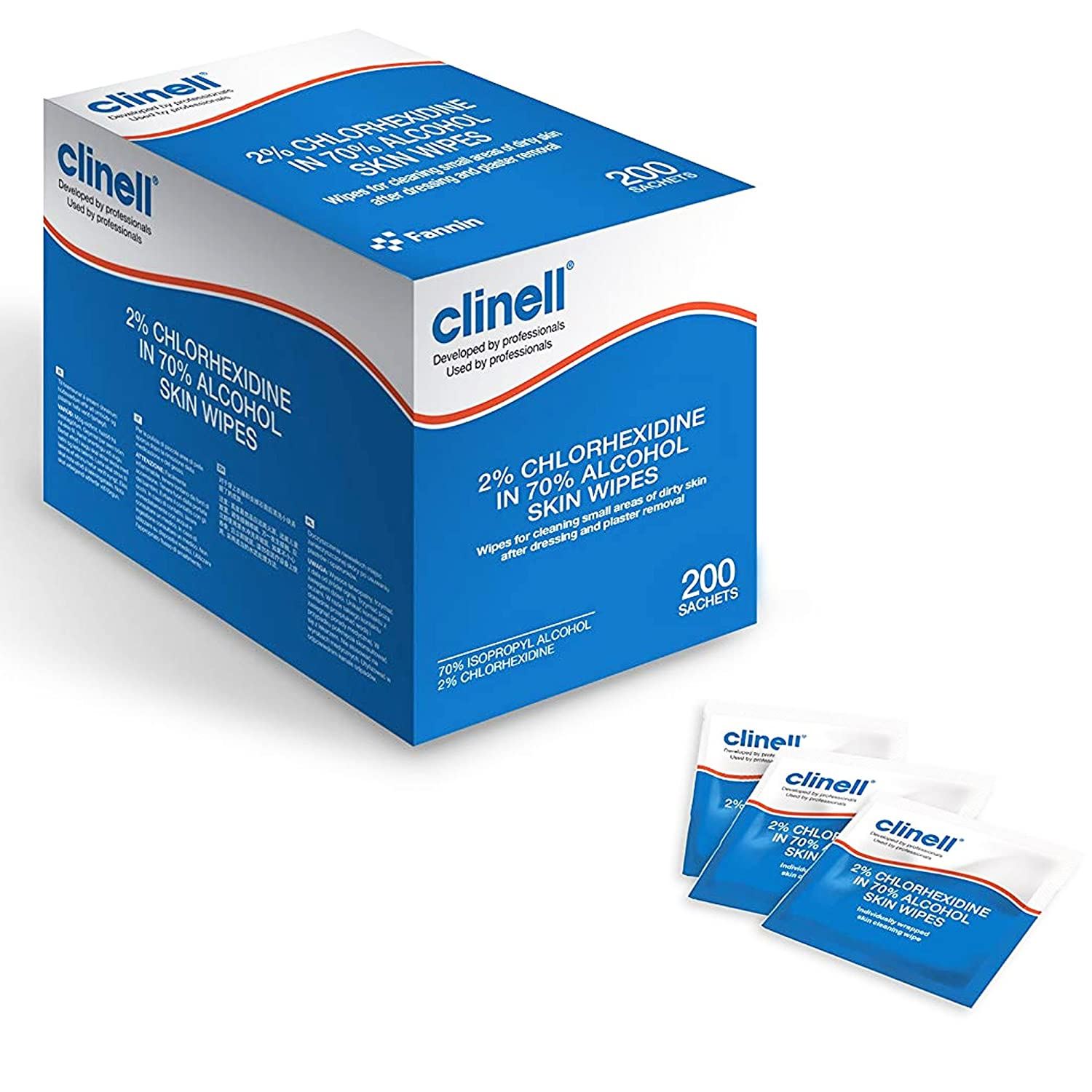 200 x Clinell Skin Cleaning Wipes 2 Chlorhexidine 70 Alcohol Travel