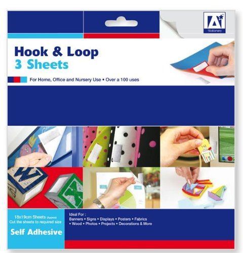 3x Self Adhesive Hook & Loop Sheets Sticky Fastener Pads Cut to Size 18x19cm