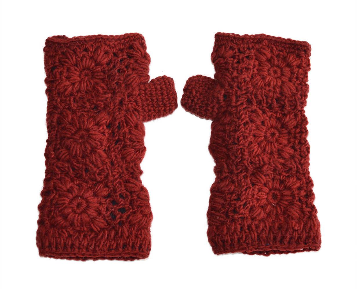 Women's Wool Crochet Fleece Lined Fingerless Texting Gloves from Nepal