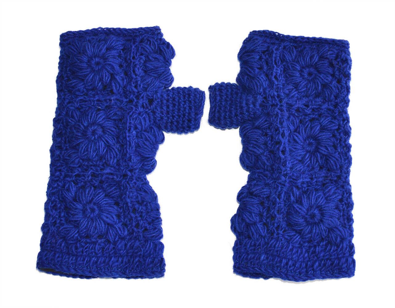 Women's Wool Crochet Fleece Lined Fingerless Texting Gloves from Nepal
