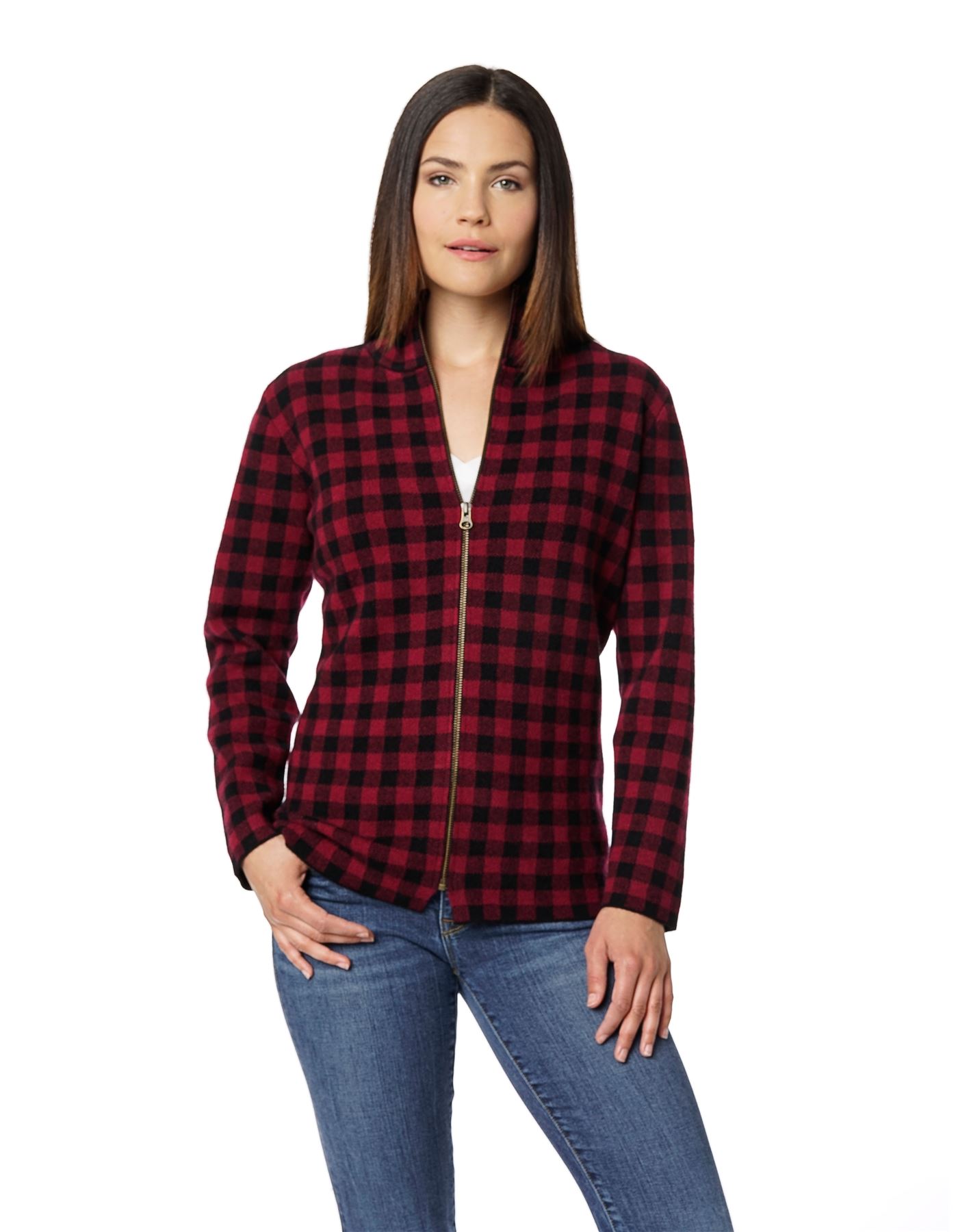 Women's 100 Cashmere Buffalo Plaid Zip Front Cardigan Sweater Work Shirt eBay